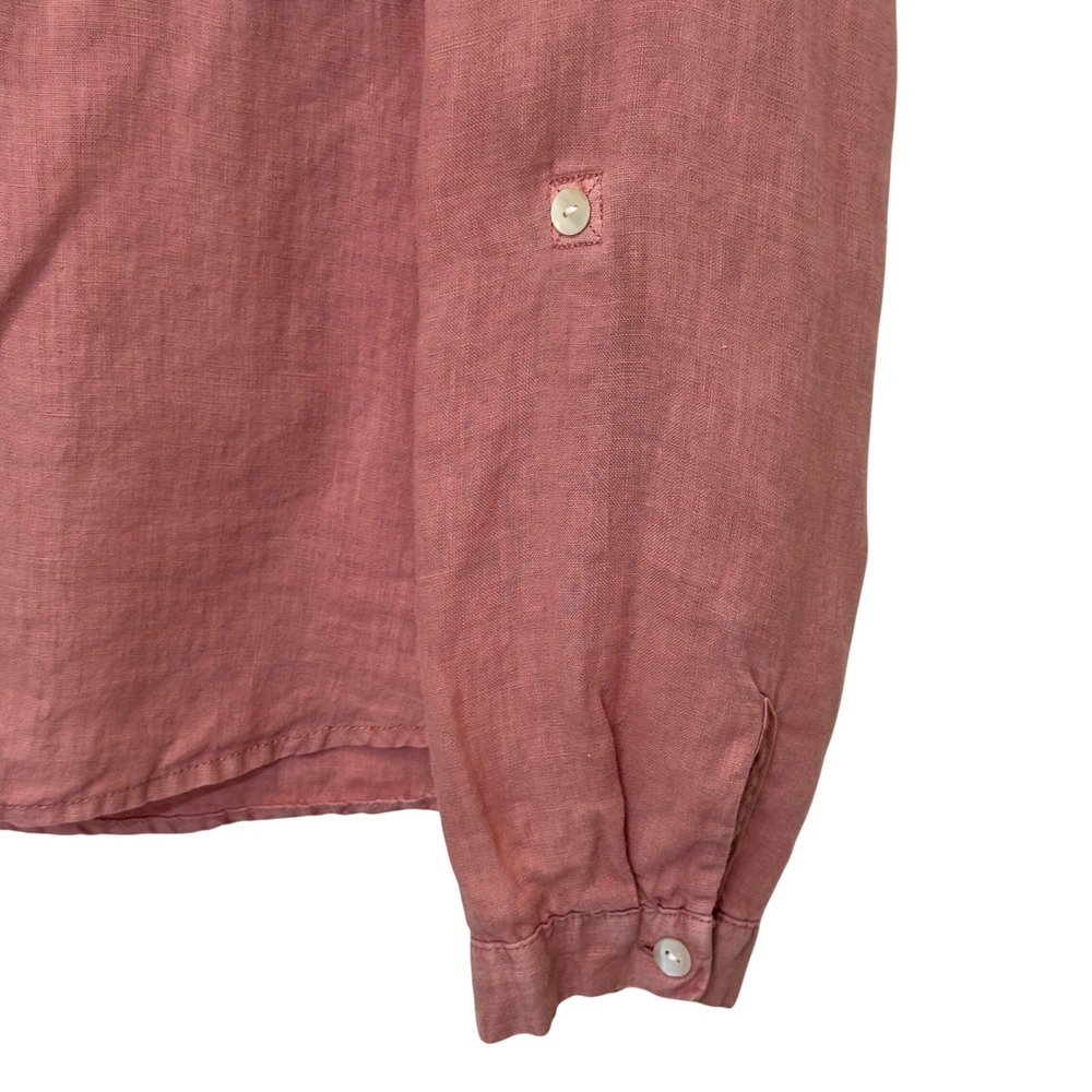 Nicole Miller Womens Linen Top S Pink Roll Tab Sleeve Utility Coastal Boho - Picture 3 of 8